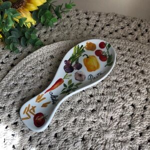 Colorful Ceramic Spoon Rest with Vegetable Design